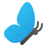 The current app icon for mopho, a vector image of the side view of a butterfly, with blue wings